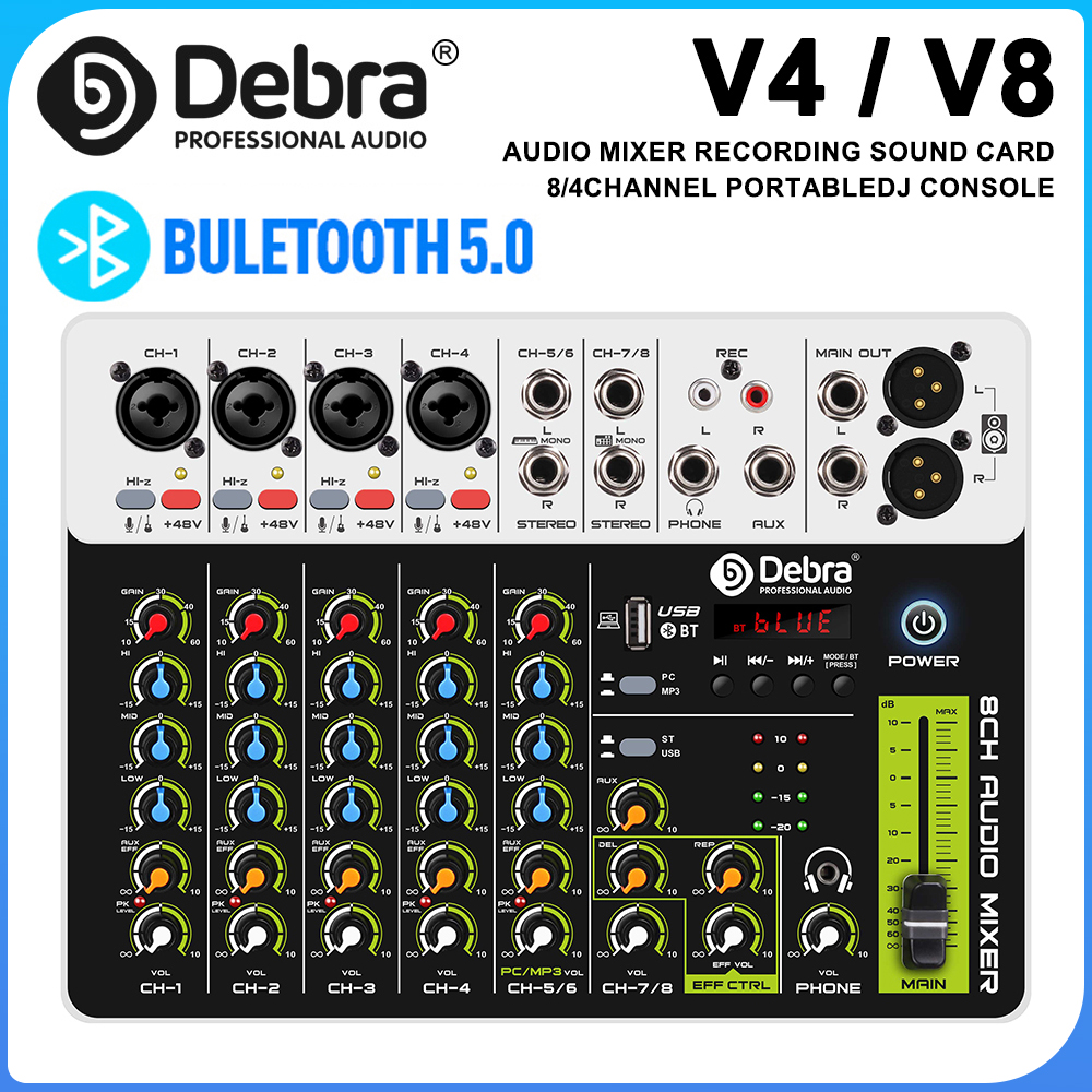 Audio Mixer 4 Channel - V4 V8 Audio Interface Mixer with