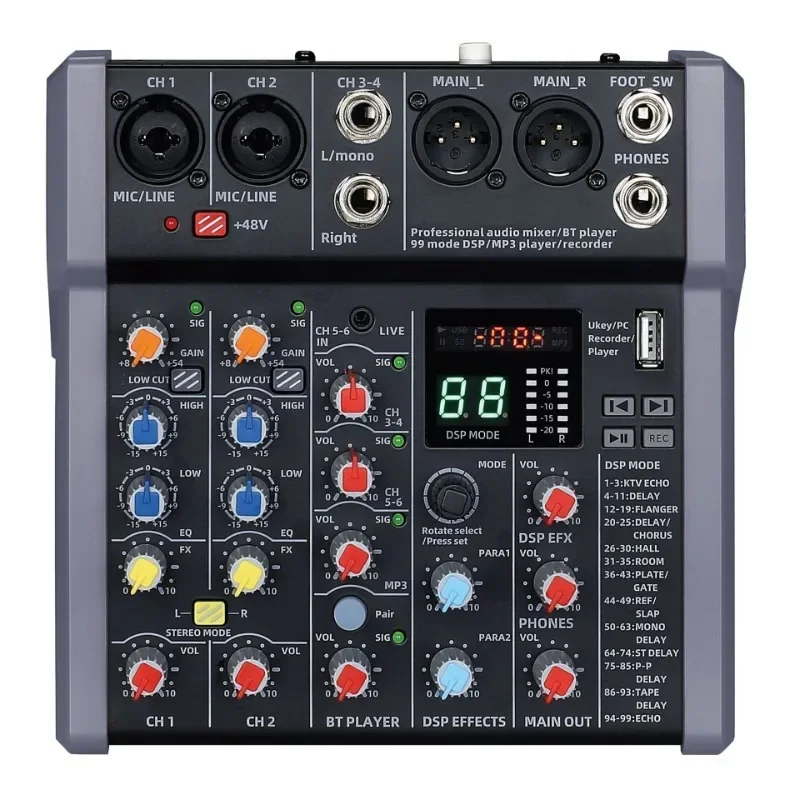 Audio Mixer 4 Channel - 4/6/8 Channel 99 DSP Audio Mixer