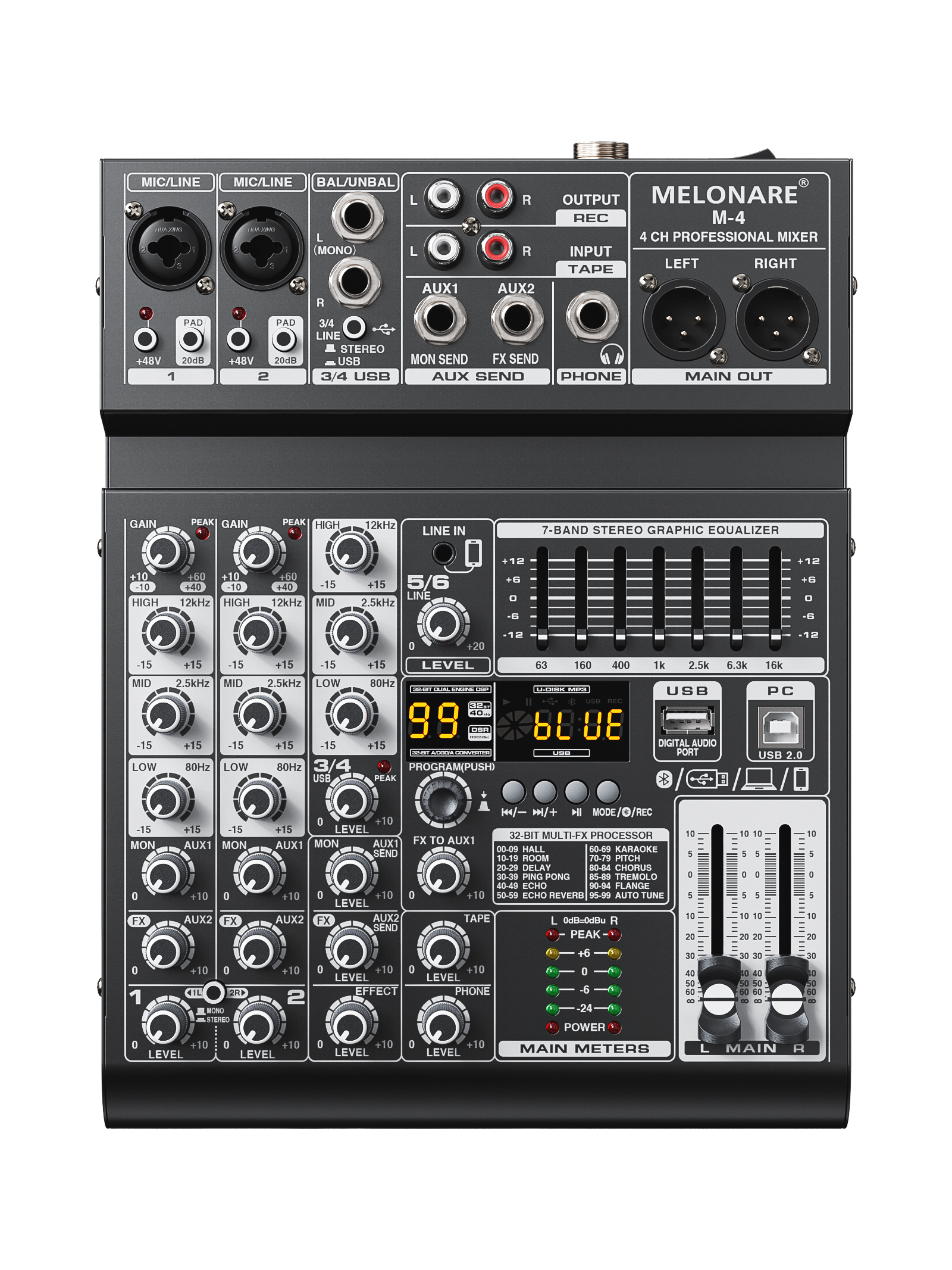 Audio Mixer 4 Channel - Melonare 4-Channel Audio Mixer with USB,