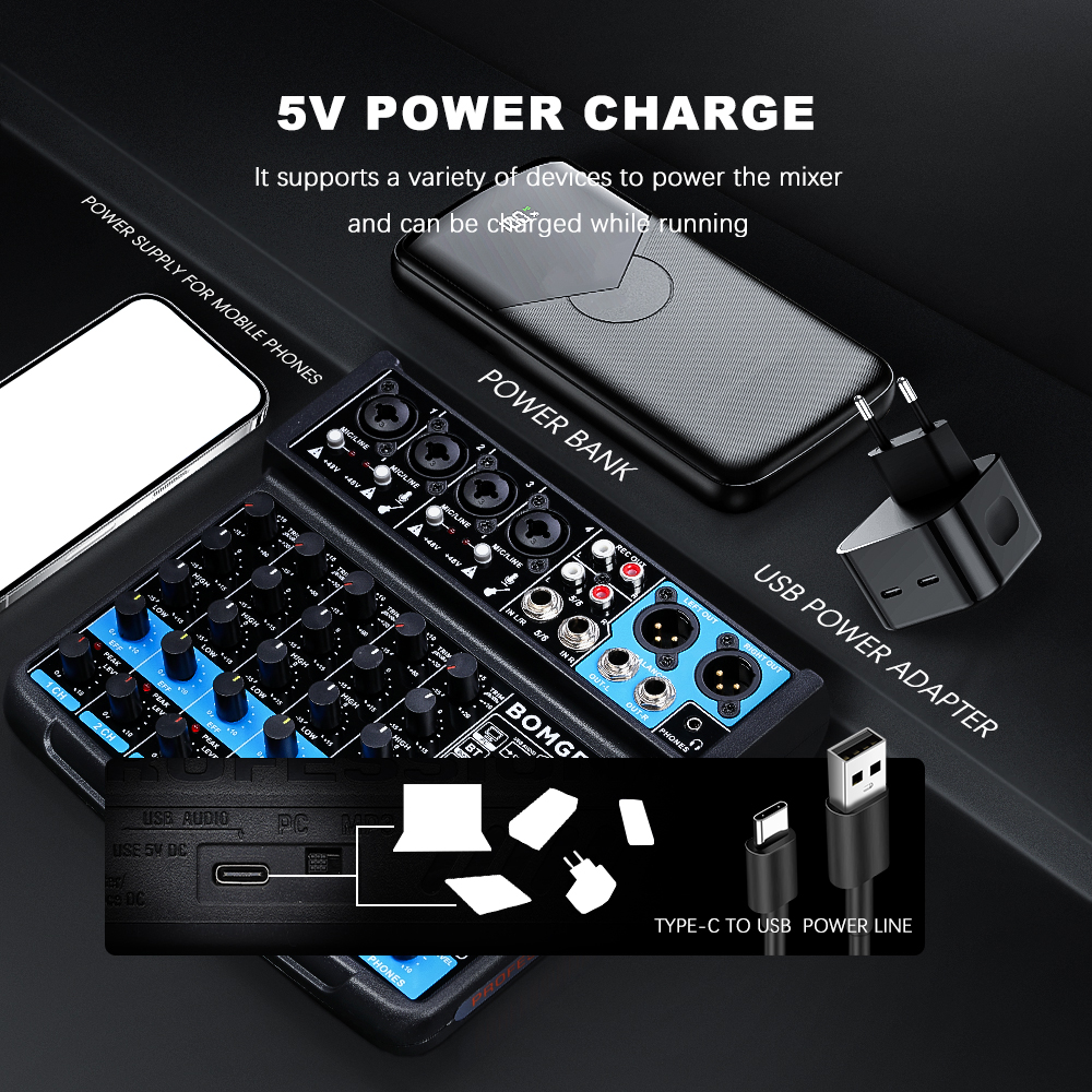 BOMGE Professional 6 Channel 9 - Audio Mixer 4 Channel avaliação e preço
