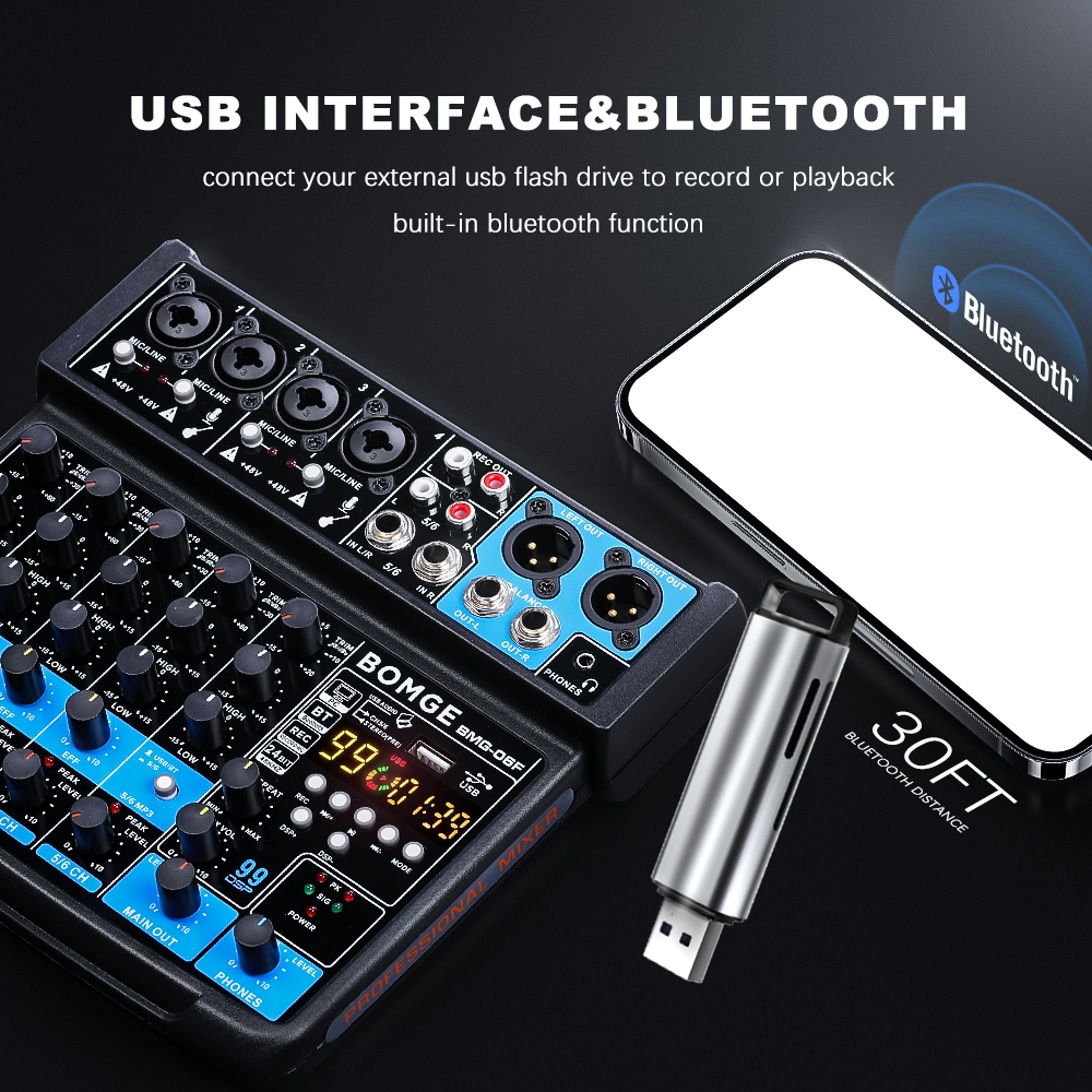 BOMGE Professional 6 Channel 9 - Audio Mixer 4 Channel avaliação e preço