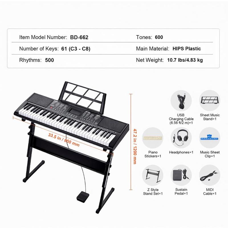 61 Key Digital Keyboard Piano, - Keyboard Piano 61 Key avaliação e preço