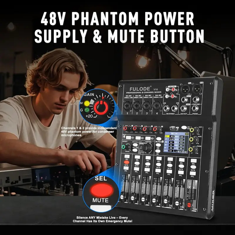 Fuluode 4/8-Channel Mixing Con - Audio Mixer 4 Channel avaliação e preço