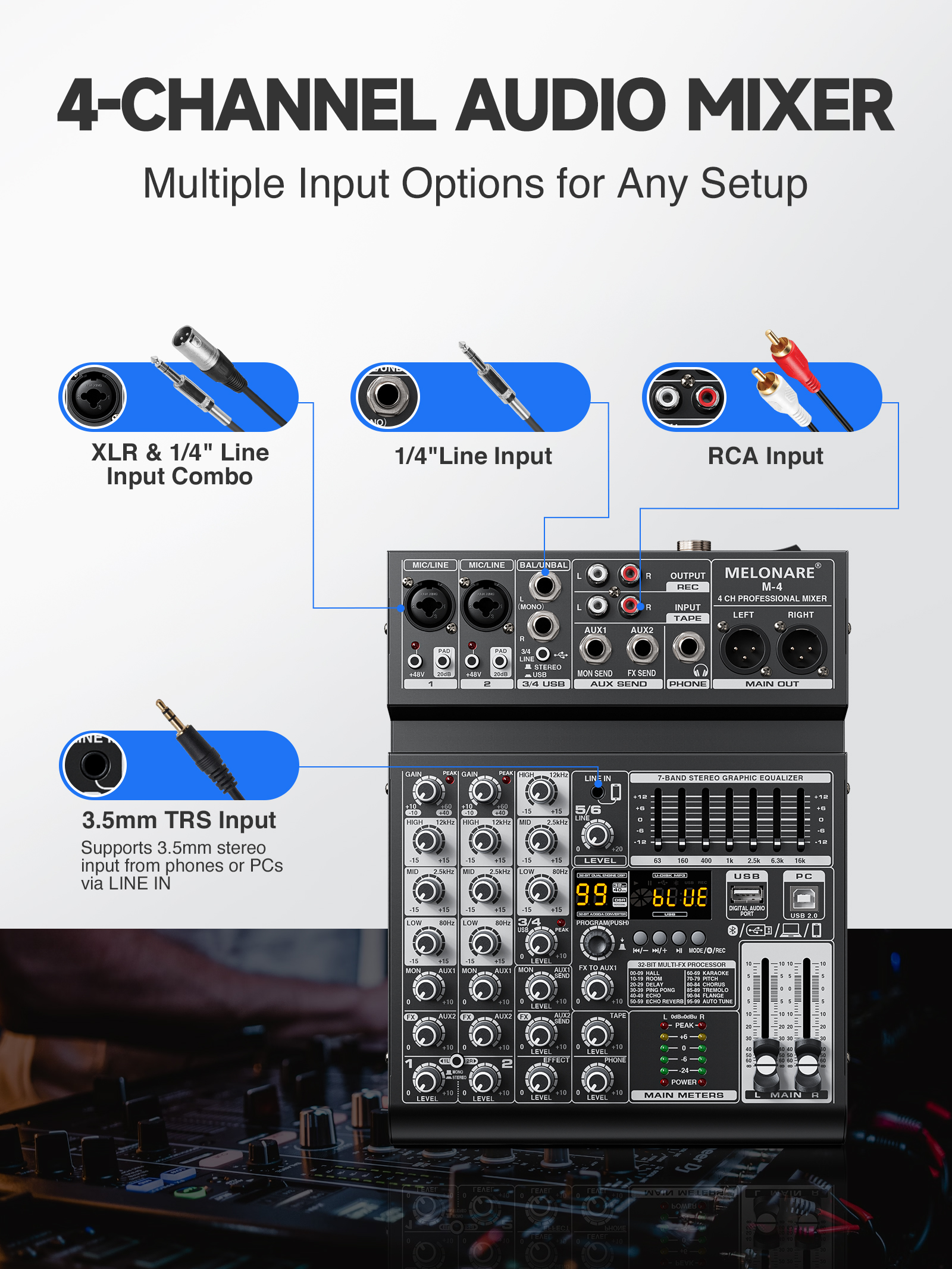 Melonare 4-Channel Audio Mixer - Audio Mixer 4 Channel avaliação e preço